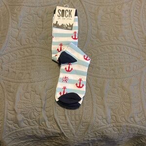 Sock it to me  - Light Blue & White with Red Anchors